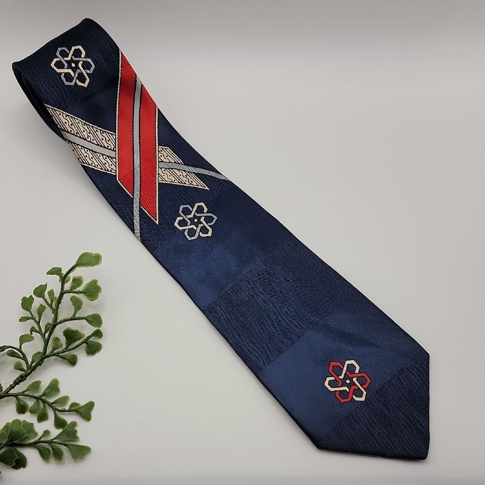 Dunhill By Stratford Tailors Vintage Navy and Red Men's Silk Tie
